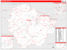 Fort Bend County, TX Digital Map Red Line Style